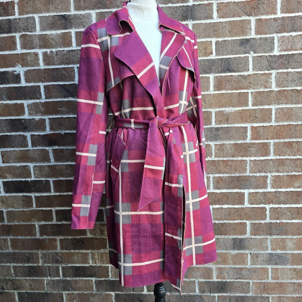 Solitair by Ravi Khosla Plaid Draped Trench Coat – Women’s Medium